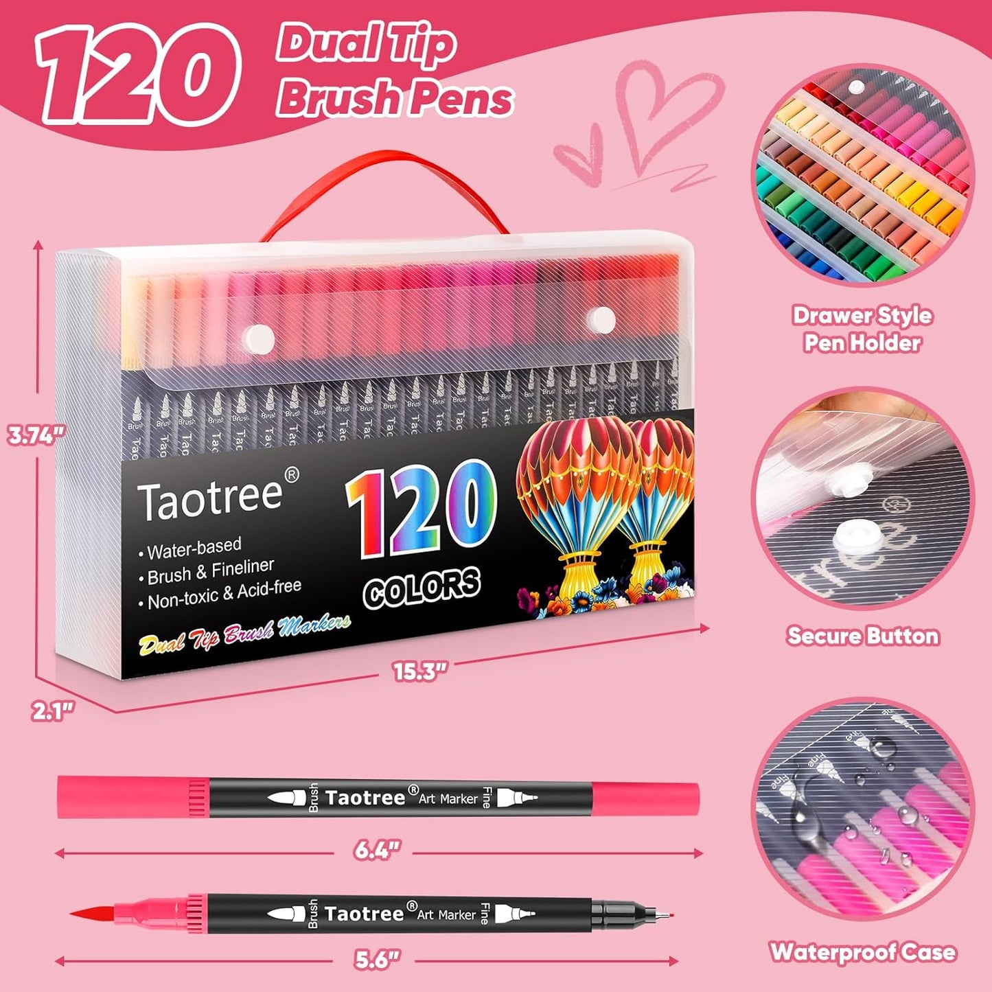 Taotree 120 Colors Dual Tip Art Markers Pens for Adult Coloring Book, Artist Fine & Brush Tip Coloring Markers Drawing Pen for Journaling Note Taking Lettering Calligraphy Craft Art Supplies Set