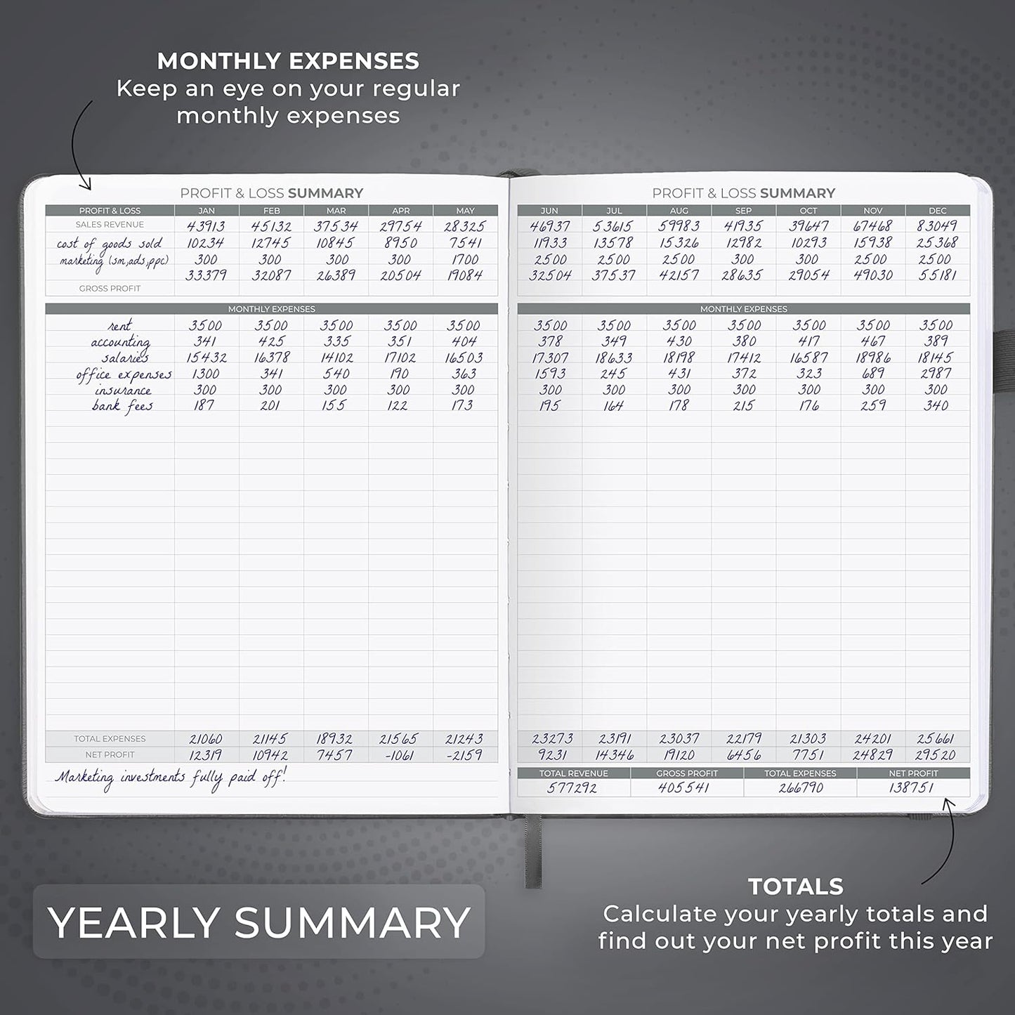 Clever Fox Income & Expense Tracker Large – Accounting & Bookkeeping Ledger Book for Small Business – 2-Year Record Notebook, A4 (Silver Black)