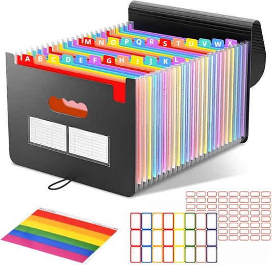 25 Pockets Accordion File Organizer Desktop Expanding File Folders with Colorful tabs for Paper Receipts, Bills&Taxes Organizer, Letter/A4 Size Document Holder for School, Office, Home