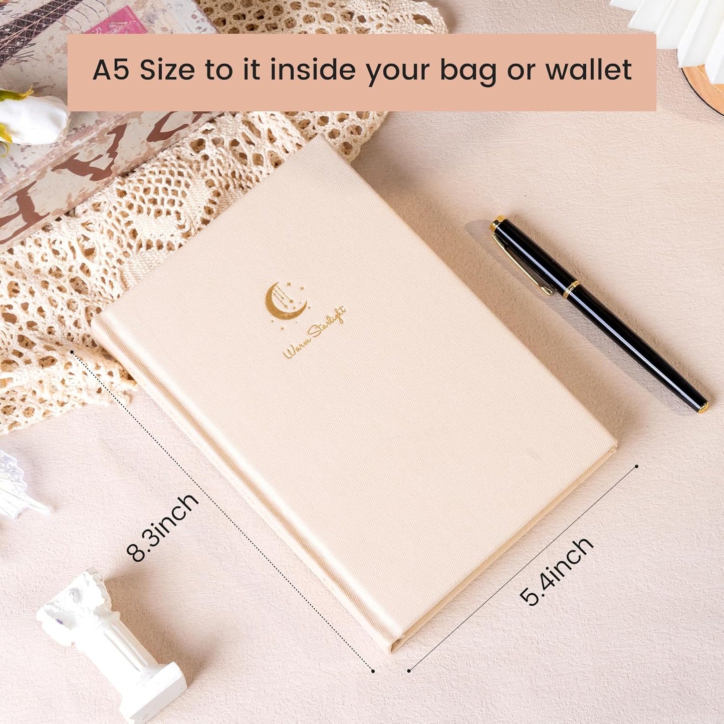 CAGIE Lined Journal Notebook for Women Girls, A5 Hardcover Linen Journals For Writing 256 Pages, Aesthetic Womens Diary, Gifts 8.3'' x 5.7'' Beige