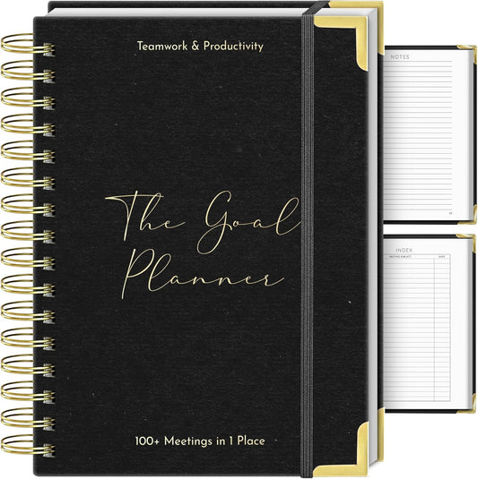 Marjan International Meeting Notebook for Work with Black Pen – 100gsm Thick Paper, Professional Planner Notebook for Work, To Do List Organizer, Business Journal, Office Work Notebook