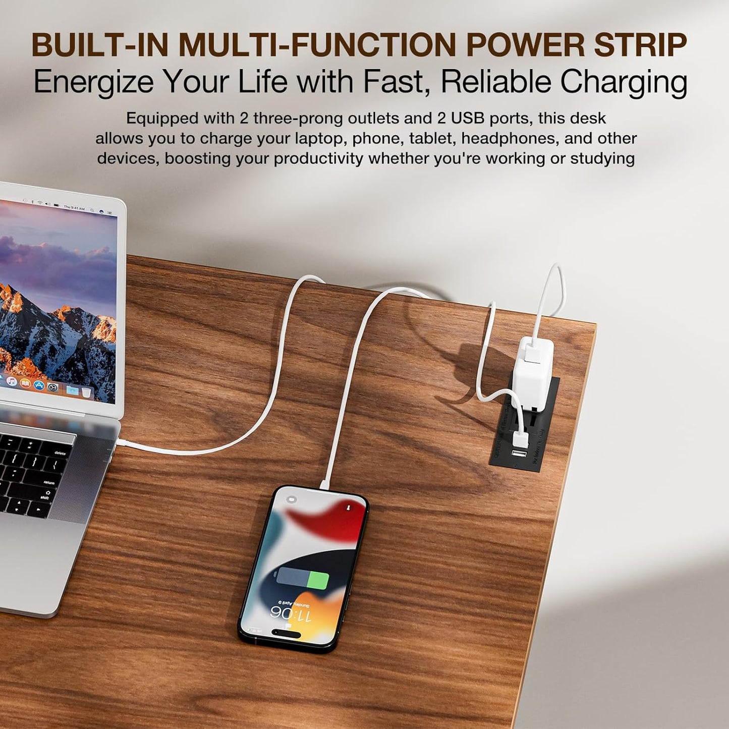 TEMI Small Computer Desk Folding Table - No Assembly, Compact 35.8" Foldable Desk with Power Outlets & USB Charging Port, Portable Small Office Desk, Ideal Mini Study Table for Narrow Spaces, Walunt