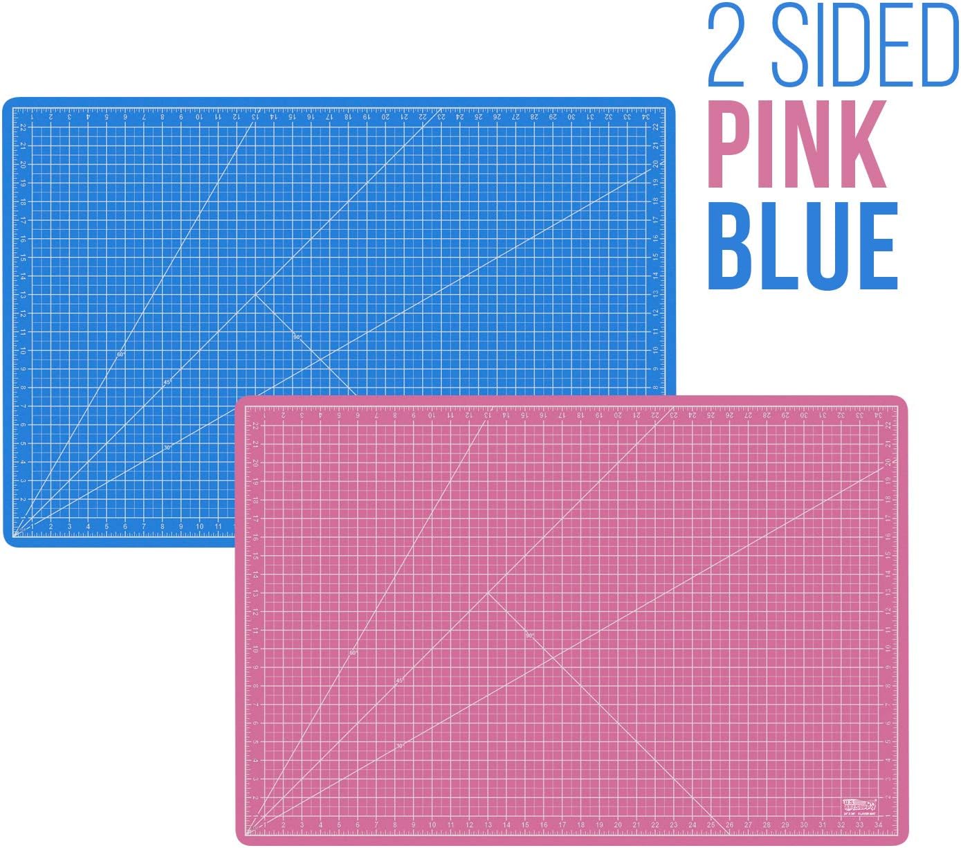 U.S. Art Supply 24" x 36" Self-Healing Cutting Mat 5-Ply - Double-Sided Pink/Blue Craft Mat, Non-Slip Cutting Mats for Crafts, Sewing, Quilting, Scrapbooking