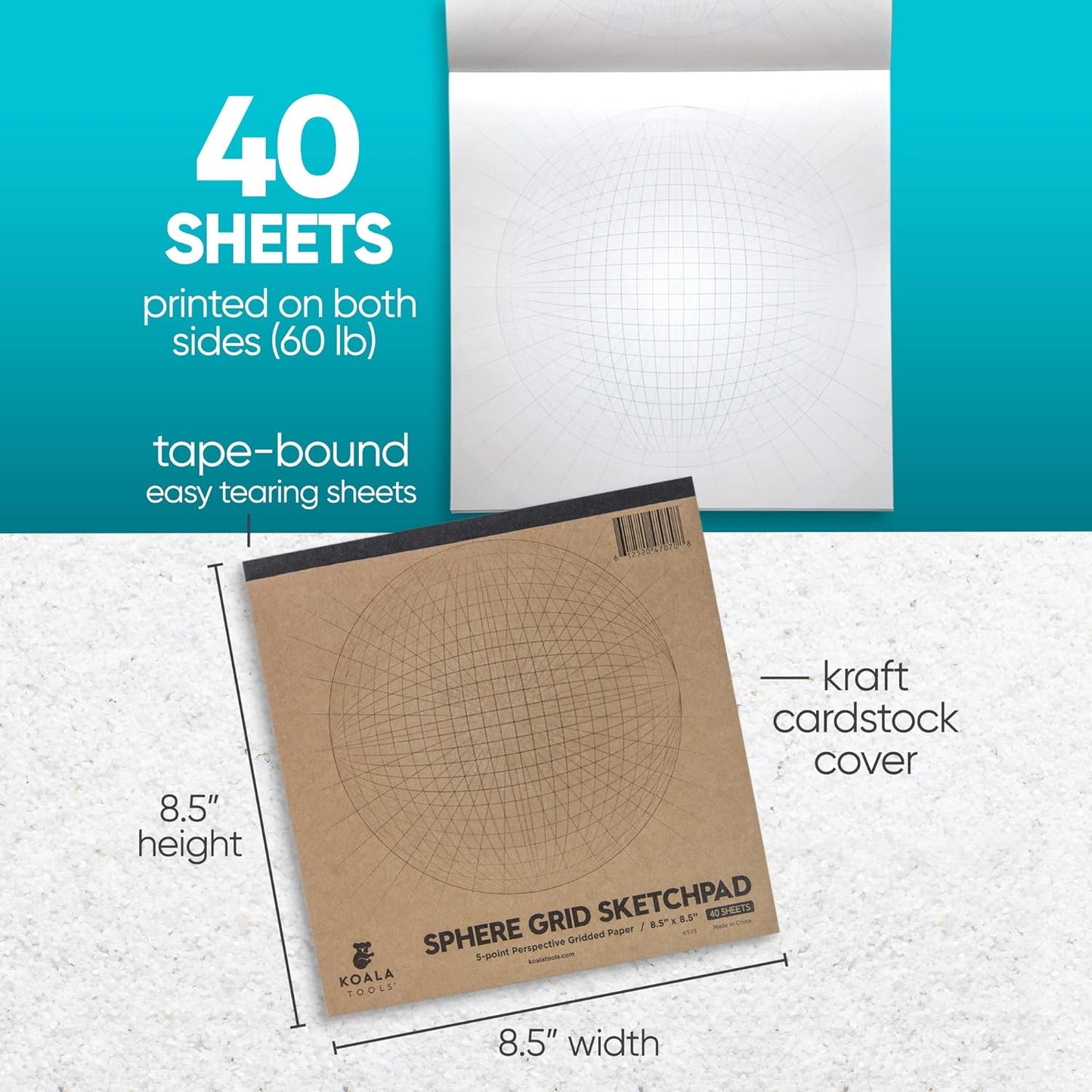 Koala Tools | Drawing Perspective (1 and 2-Point) Large Sketch Pad (5 Point)