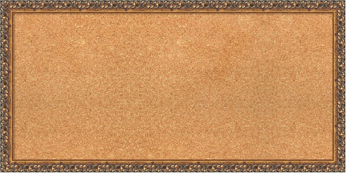 Amanti Art Natural Cork Board for Wall, 16x32 Vision Board with Bronze Frame, Medium Corkboard Office Decor for Home Organization, Traditional Corkboard Pinboard to Display Items for Home