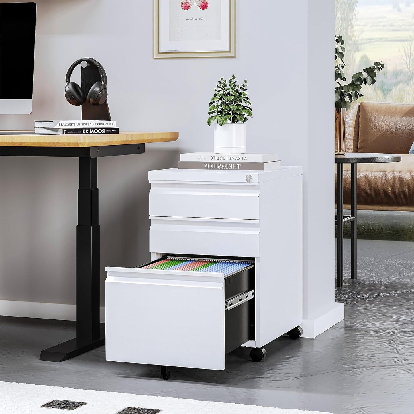 STANI Mobile File Cabinet with Lock Under Desk Metal Filing Legal/Letter File Folders Rolling Cabinet Metal File Cabinets Filing on Wheels with Drawers Assembly Required