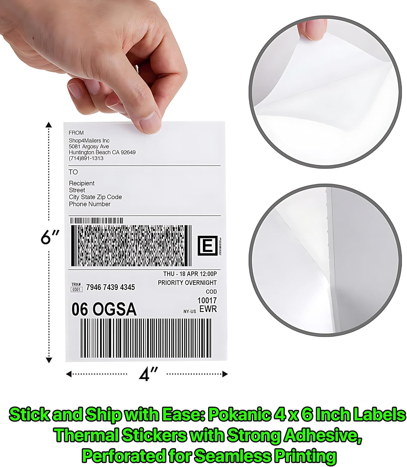 Fanfold [4 x 6 inch] x [1000 Labels] Thermal Stack Direct White Strong Adhesive Perforated Postage Shipping Printer Compatible with Zebra SNBC Epson Rollo (1000 Labels, Fanfold)