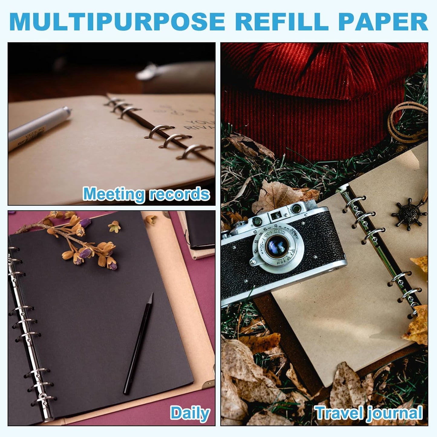 PATIKIL B5 Blank Refill Paper, Loose Leaf Paper 9 Hole Planner Refills for 9 Ring Refillable Binder Notebook Paper Filler Planner Inserts Office Diary Journals, 80 Sheets/160 Pages, White