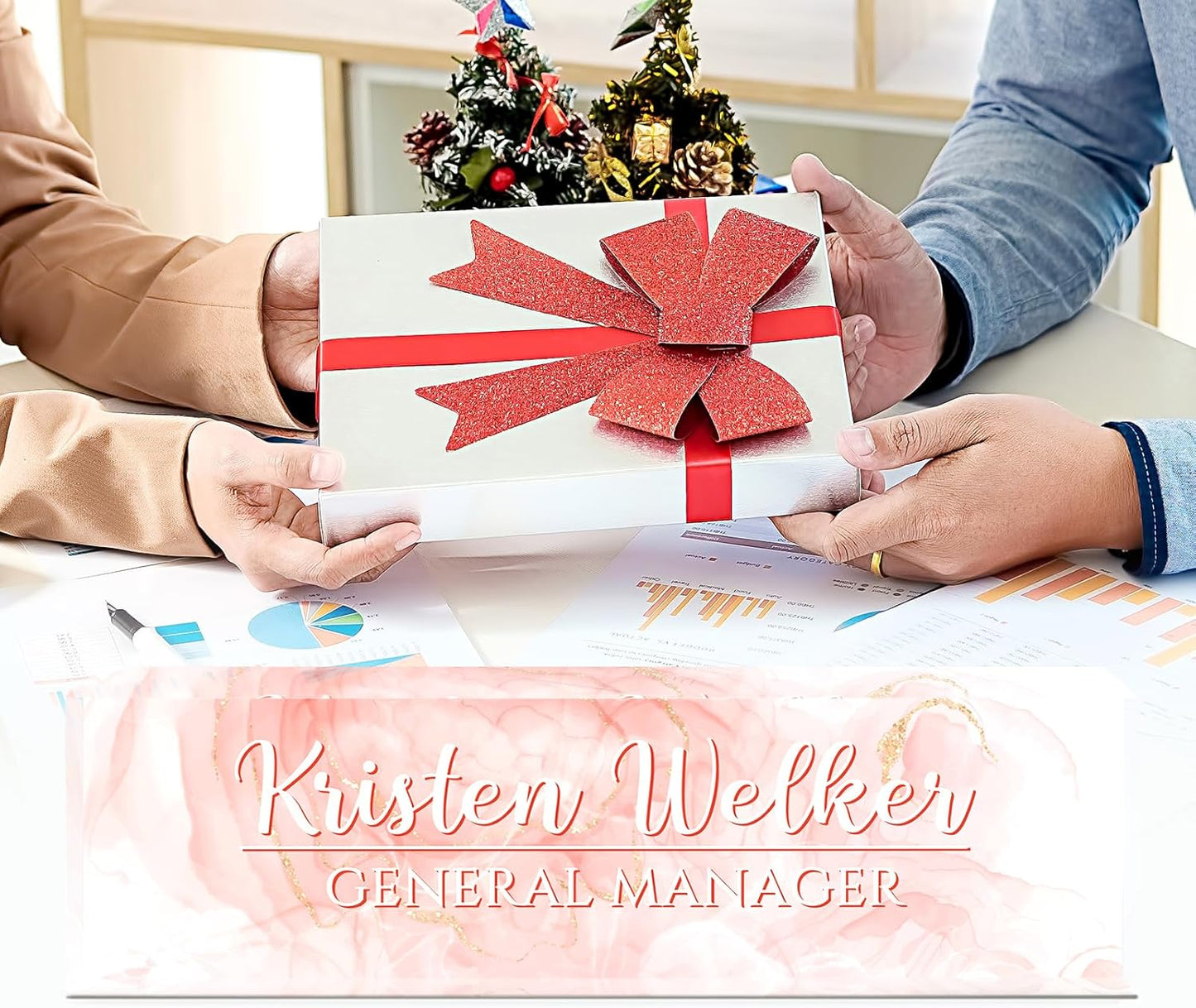 Gowellly Desk Name Plate Personalized - Custom Acrylic Name Plate for Desk - Enterprise Custom Logo/Text nameplates - Employee Appreciation Gifts (Pink)