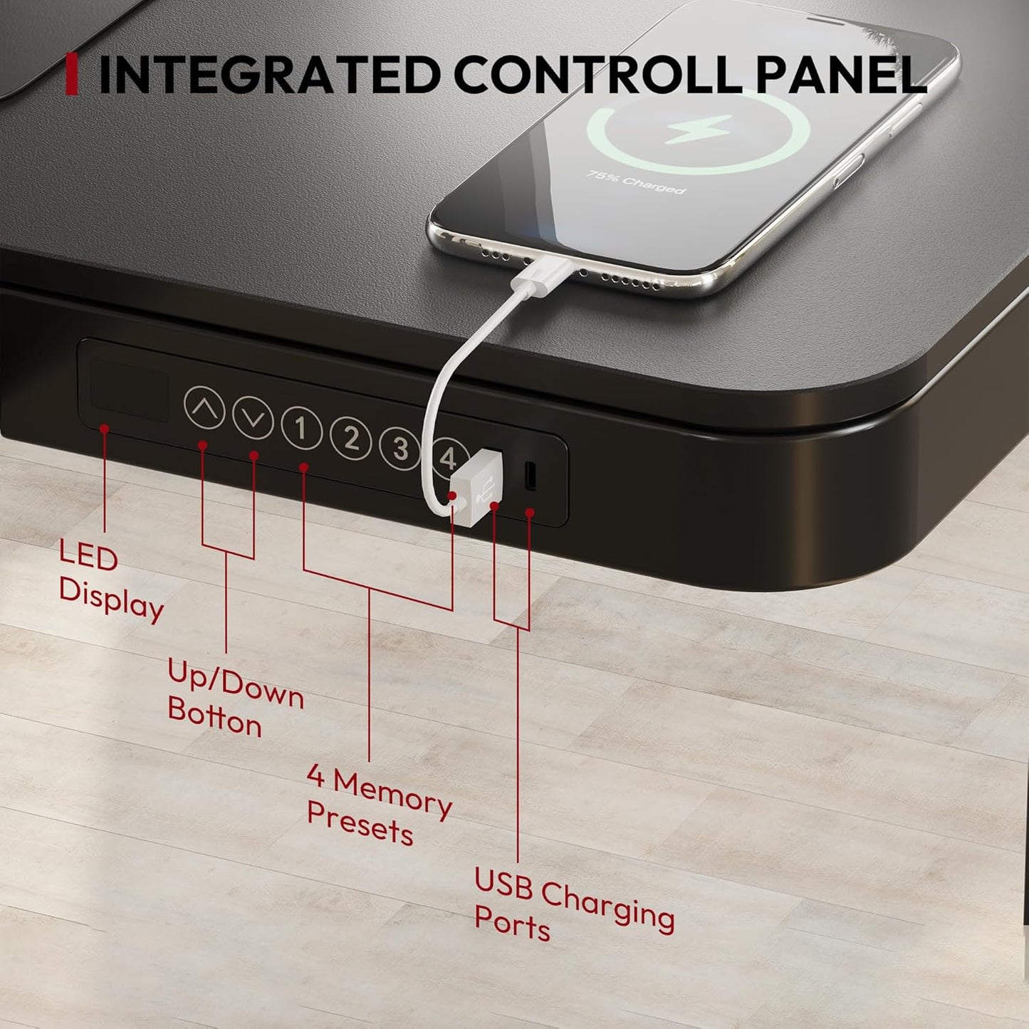 Standing Desk with Drawer, Electric Height Adjustable Home Office Desk with Storage & USB Ports, 48 inch Black Wood Tabletop/White Frame