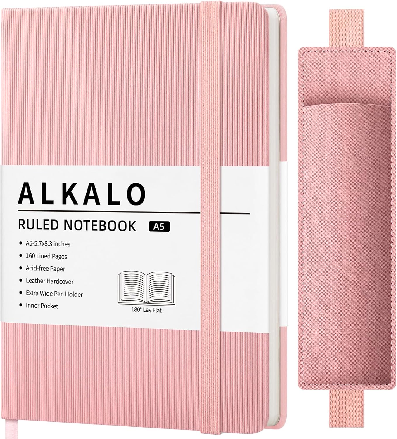 Lined Journal Notebook for Work, A5 Leather Notebook with Pen Holder, 100GSM/160 Pages Thick Paper, Daily Journals for Writing, School, Note Taking, Business, Travel, College Ruled