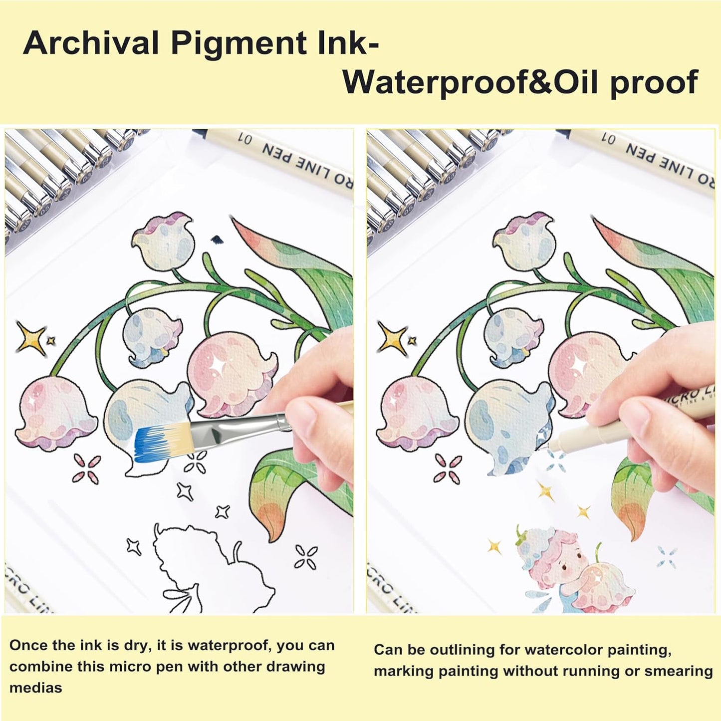 Micro Fineliner Pens 6 Size/Set, Ultra Fine Fineliner Pen, Brush Marker Pen, Water-based Black Pigment Ink, Drawing Journaling Doodle Supplies for Artists, Designers, Students