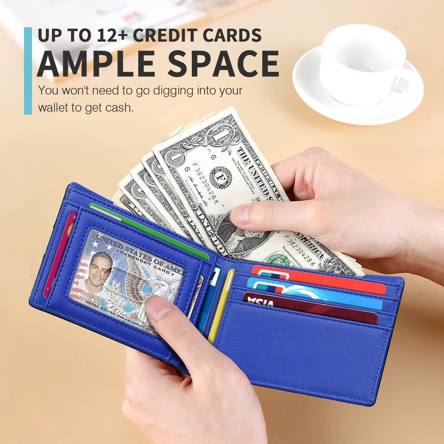 RUNBOX Novelty Wallet for Men Slim 11 Credit Card Holder Slots Leather RFID Blocking Small Thin Men's Wallet Bifold Minimalist Front Pocket Large Capacity Gift Box