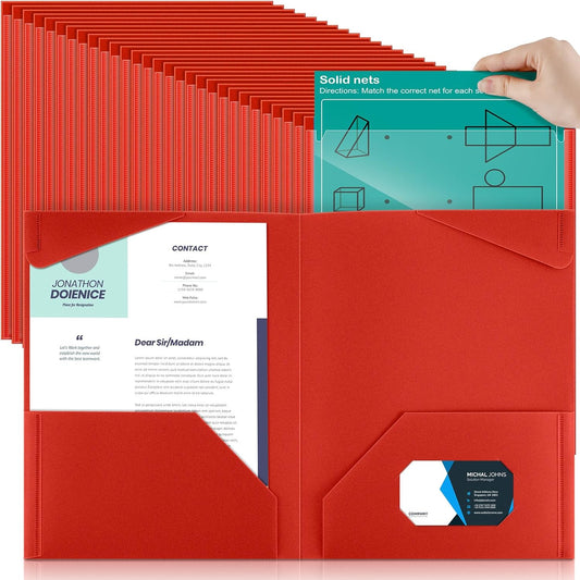 Henoyso 200 Pcs Plastic Folders with Clear Front Pockets Bulk Heavy Duty File Folders with 2 Pockets and Card Slot for Student Teacher Back to School Supplies Office Presentation (Red)
