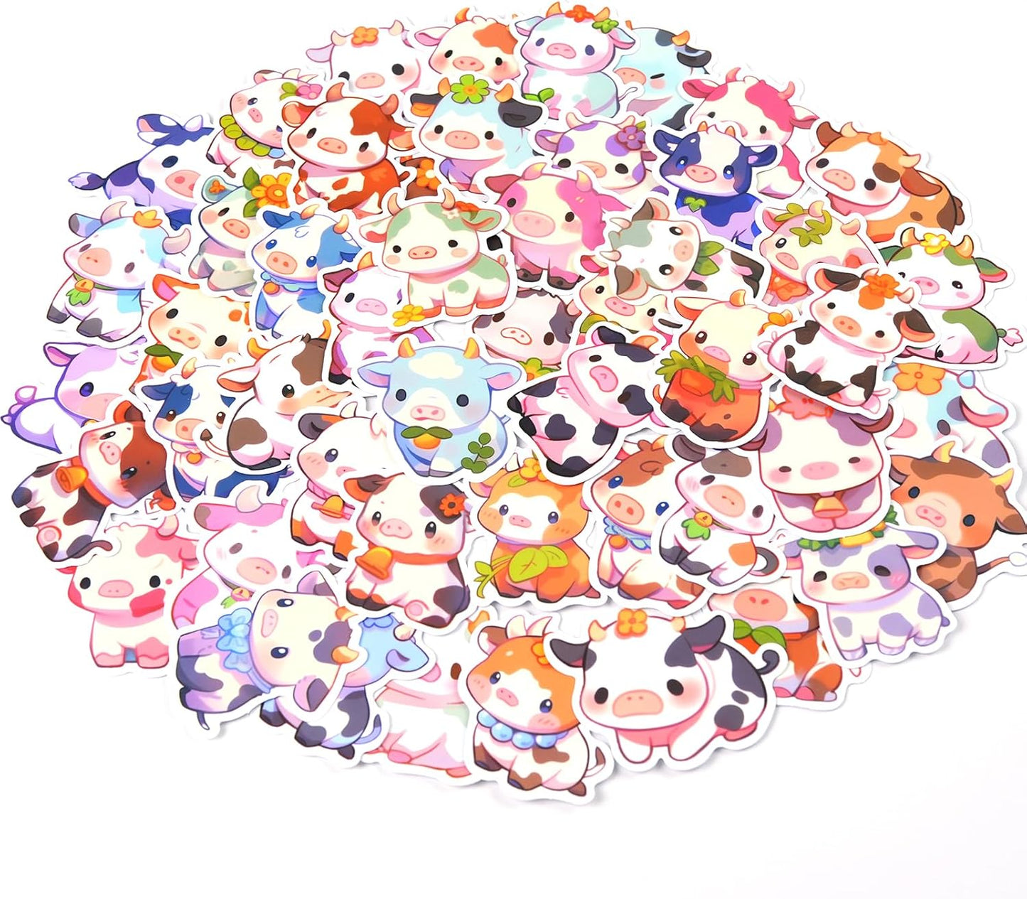 Aowplc Cute Cow Stickers | 50 Pcs Kawaii Rainbow Cow Stickers | Waterproof Vinyl Decals for Water Bottles Laptops