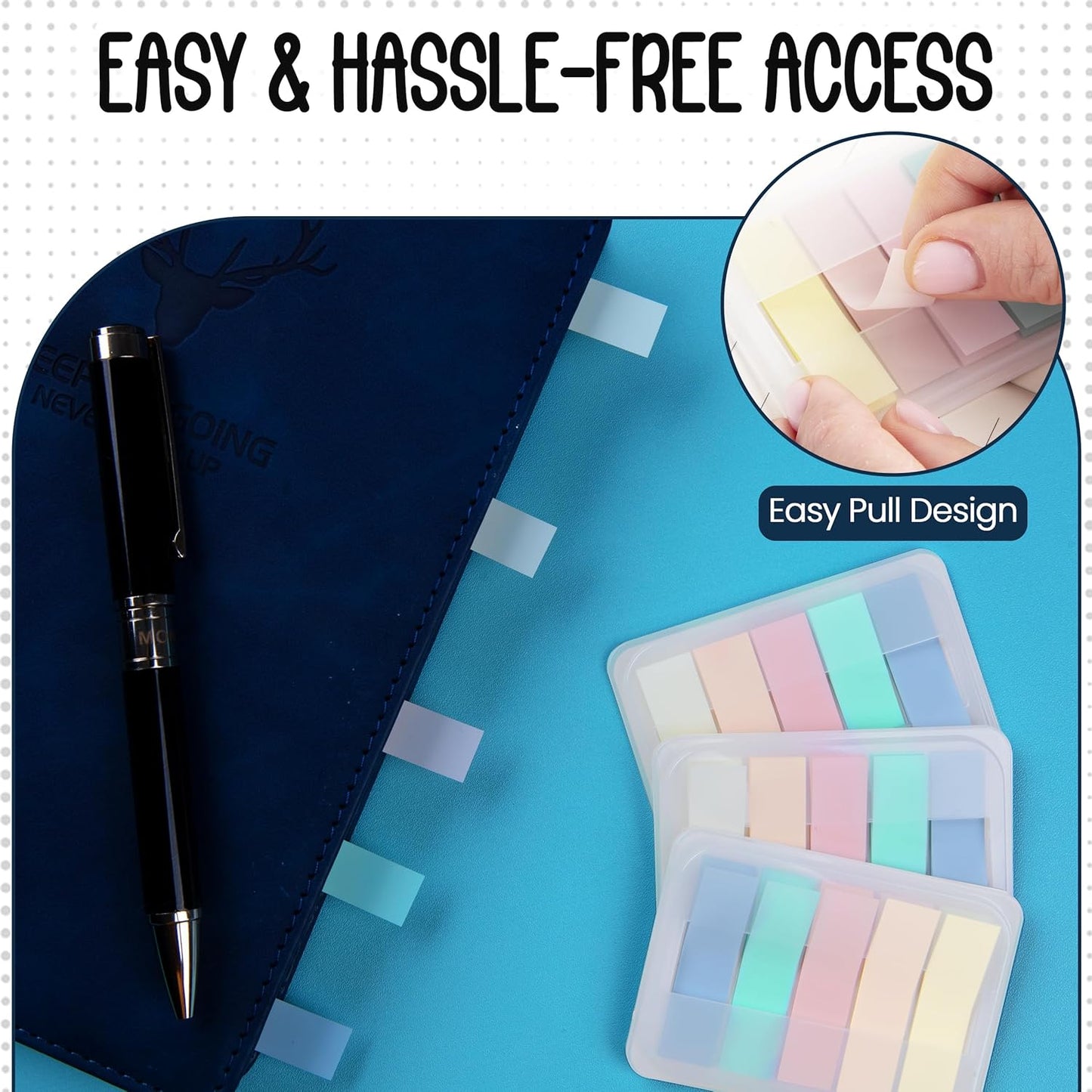 Essex Wares - 300 Pieces - Transparent Sticky Notes Tabs with Case - 5 Muted Colors - 3 Cases - 1.8" x 0.4" - 60 Pieces Each Color - Pop Up Index Tabs - Book Flags for Annotating - Book Sticky Tab