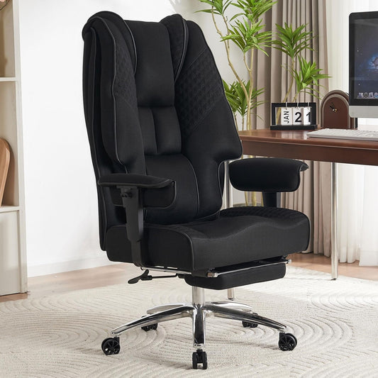Big and Tall Office Chair 400lbs Wide Seat, Leather High Back Executive Office Chair with Foot Rest, Ergonomic Chairs Lumbar Support for Lower Back Pain Relief (Mesh Black)