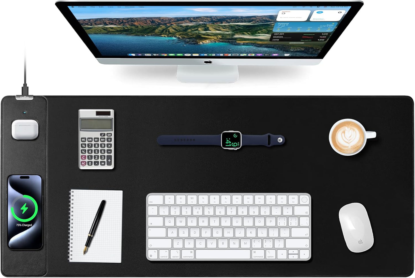 Mouse Pad with Wireless Charging, Gaming Mouse Pad with Ultra-Smooth Surface, Large XXL Desk Mat, Non-Slip Mouse Mat, Waterproof Computer Keyboard Pad for Gaming, Desk, Office, PC, 900x400x4MM, Black