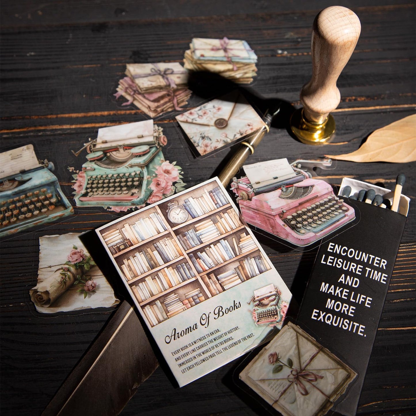 Vintage Book PET Sticker Set, 120PCS Retro Ephemera for Scrapbooking, Journaling, Crafting, DIY Projects, and Art Supplies