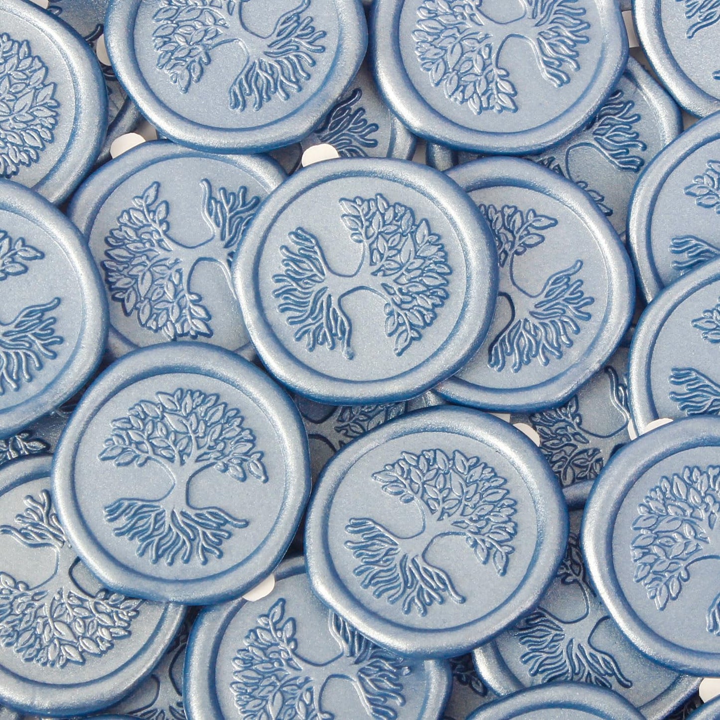 Wax Seal Stickers with Various Seals Patterns, Blue Adhesive Sealing Wax Sticker Set for Wedding Invitations Customize, Envelopes Sealer, Christmas Gift (Life Tree, 60 Pcs)