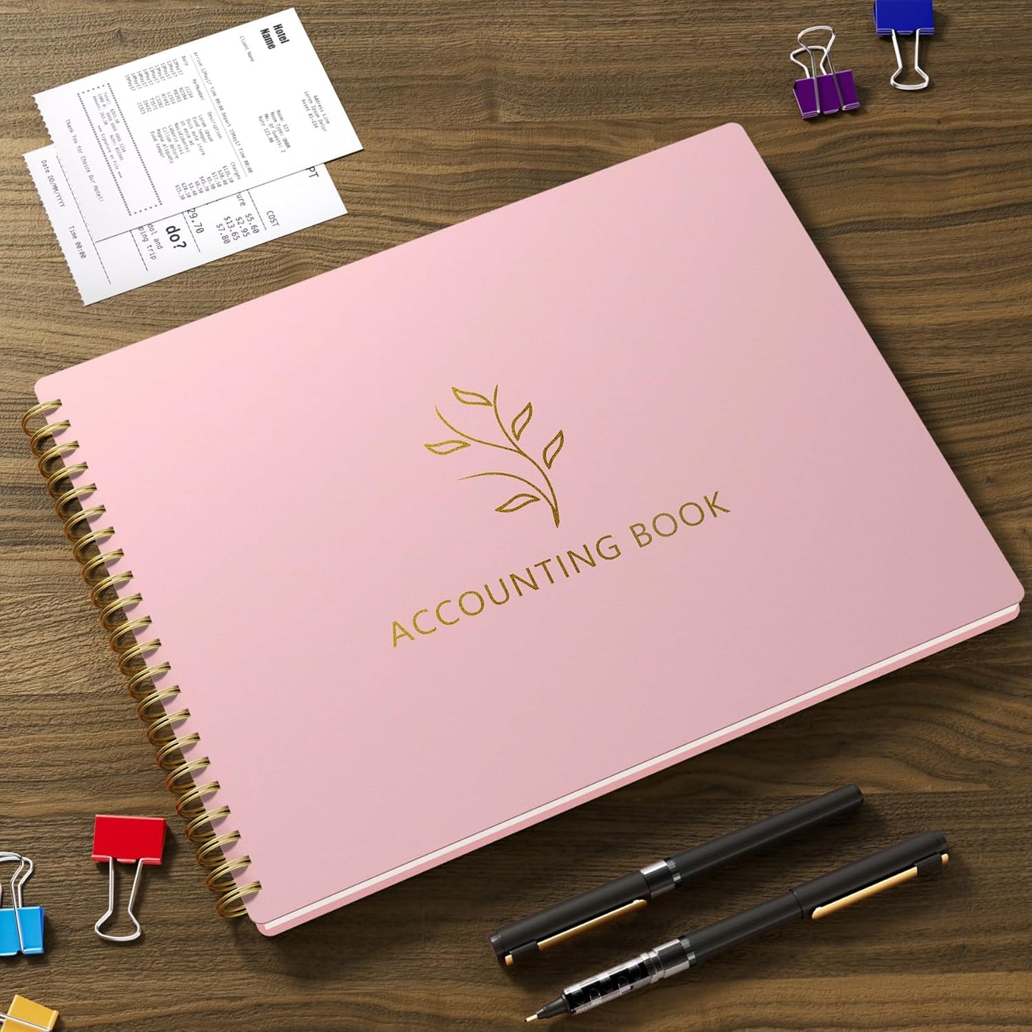 Accounting Ledger Book for Small Business Bookkeeping Personal Use, Horizontal Expense Tracker Notebook for Family Budget, Bookkeeping Record Book Money Expense Income Log Journal, Blush Pink