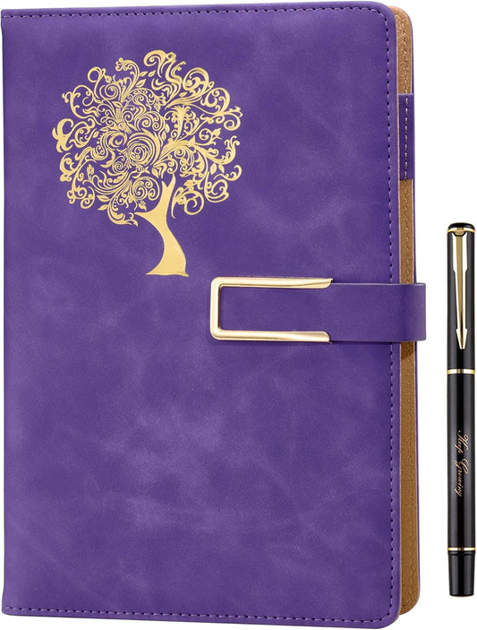 Fanery Sue Tree of Life Journal for Women&Men Refillable Writing A5 Journals for Writing with 200 Pages 100Gsm Diary Lay-Flat Faux Leather Hardcover Notebook with Pen&Magnetic Buckle(Purple)