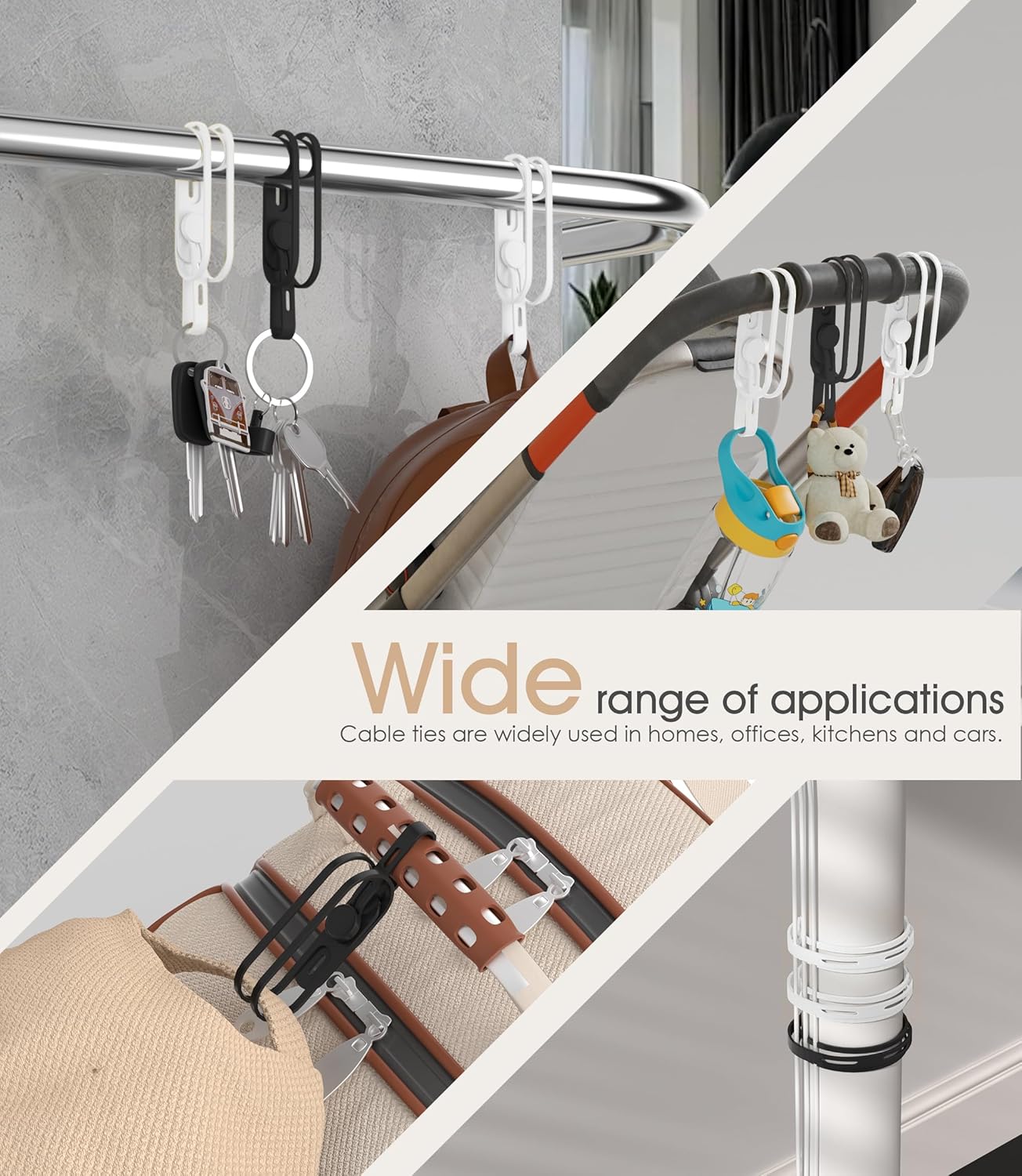 Nearockle Latest Double-Sided Silicone Cable Ties, 12Pcs Reusable Cord Organizer for Bundling Phone Charger and USB Cable, Multifunctional Organizer for Travel Home (White&Black)