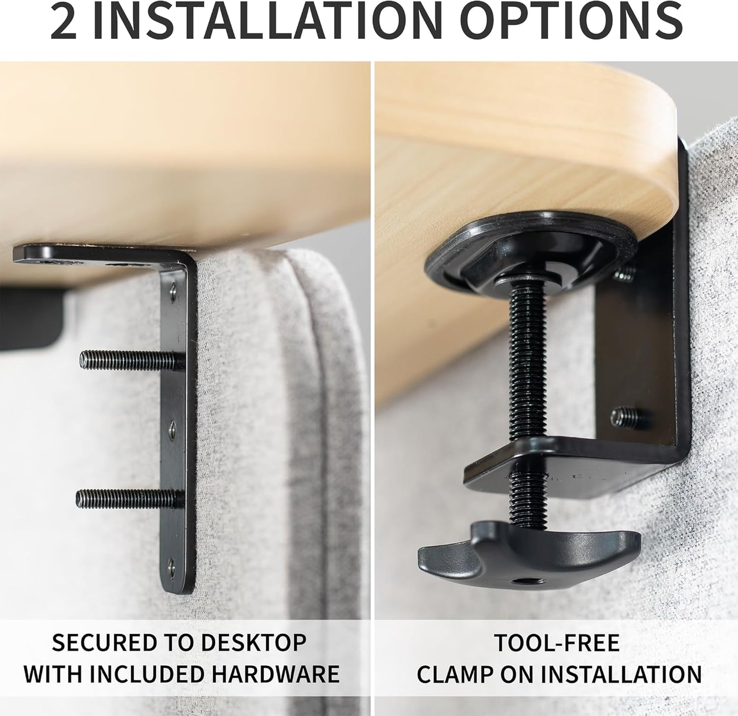 VIVO Clamp-on Privacy Panels 60 x 24 inch (x1), 24 x 24 inch (x2), Sound Absorbing Cubicle Desk Dividers, 3 Acoustic Partitions, Gray, PP-3-V108G