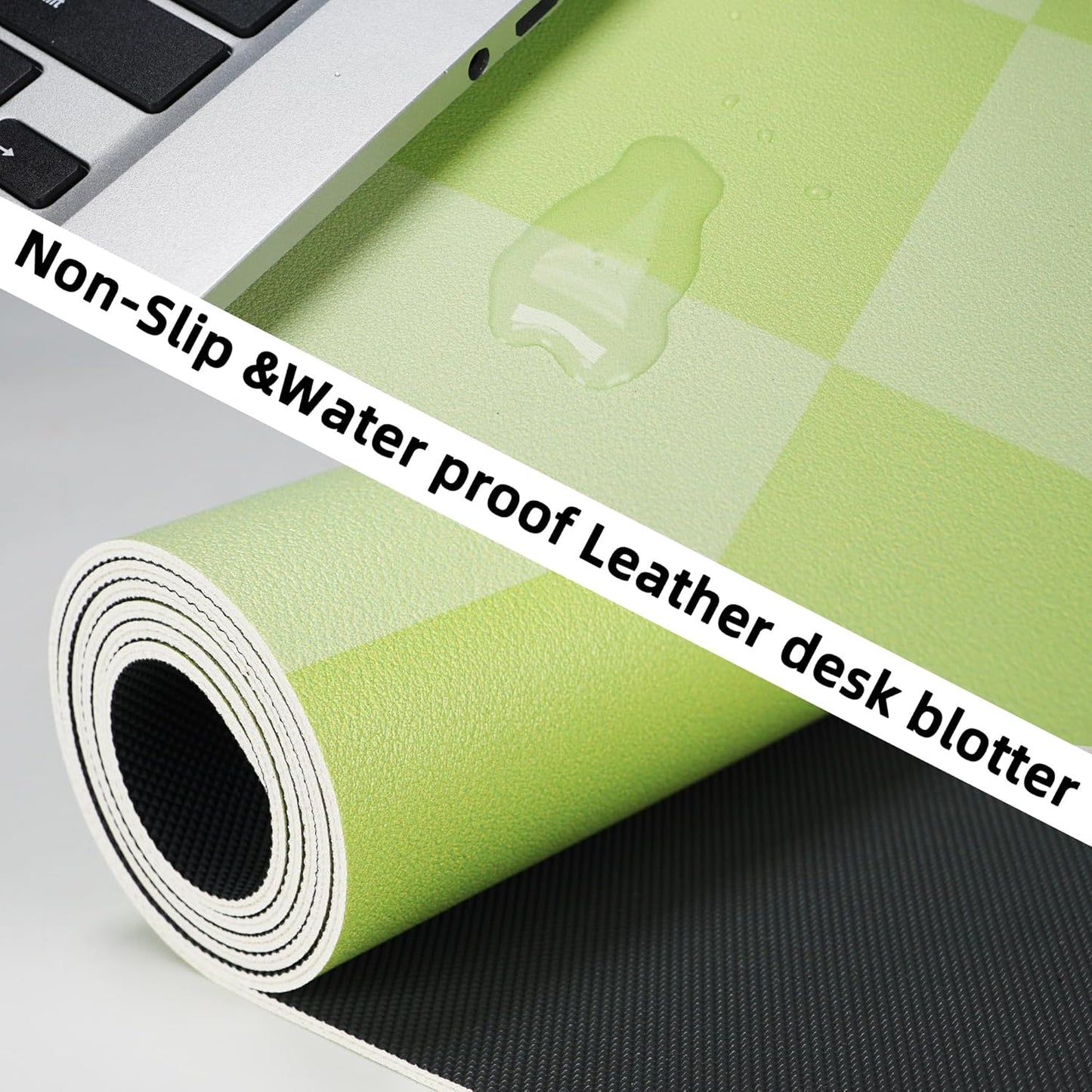 Non-Slip Desk Pad, Mouse Pad, Waterproof PU Leather Desk Protector, Large Desk Blotter, Easy Clean Laptop Desk Writing Mat for Work/Home/Decor(Green 31.5" x 12")