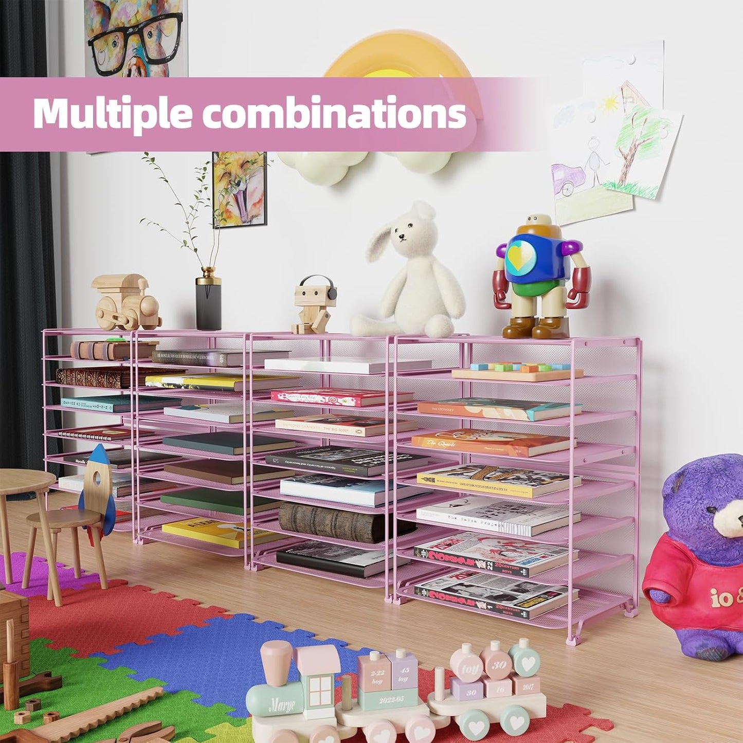 Simple Trending 2 Pack 8 Tier Letter Tray Paper - Mesh Desk File Organizer for Office School Desktop, Pink