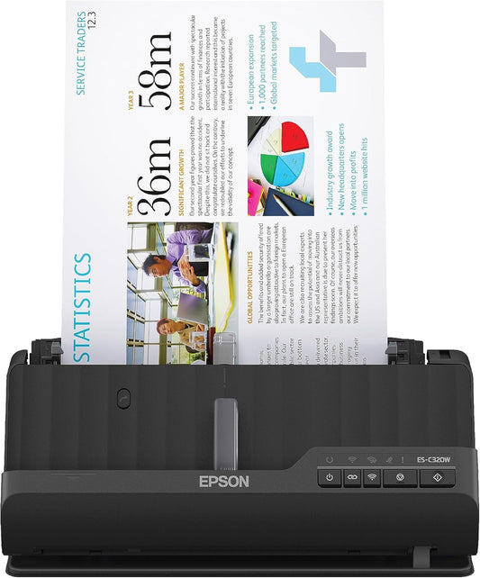 Epson - Workforce ES-C320W - Wireless Compact Desktop Document Scanner - 2-Sided Scanning and Auto Document Feeder - Paper and Card Scanner - Black