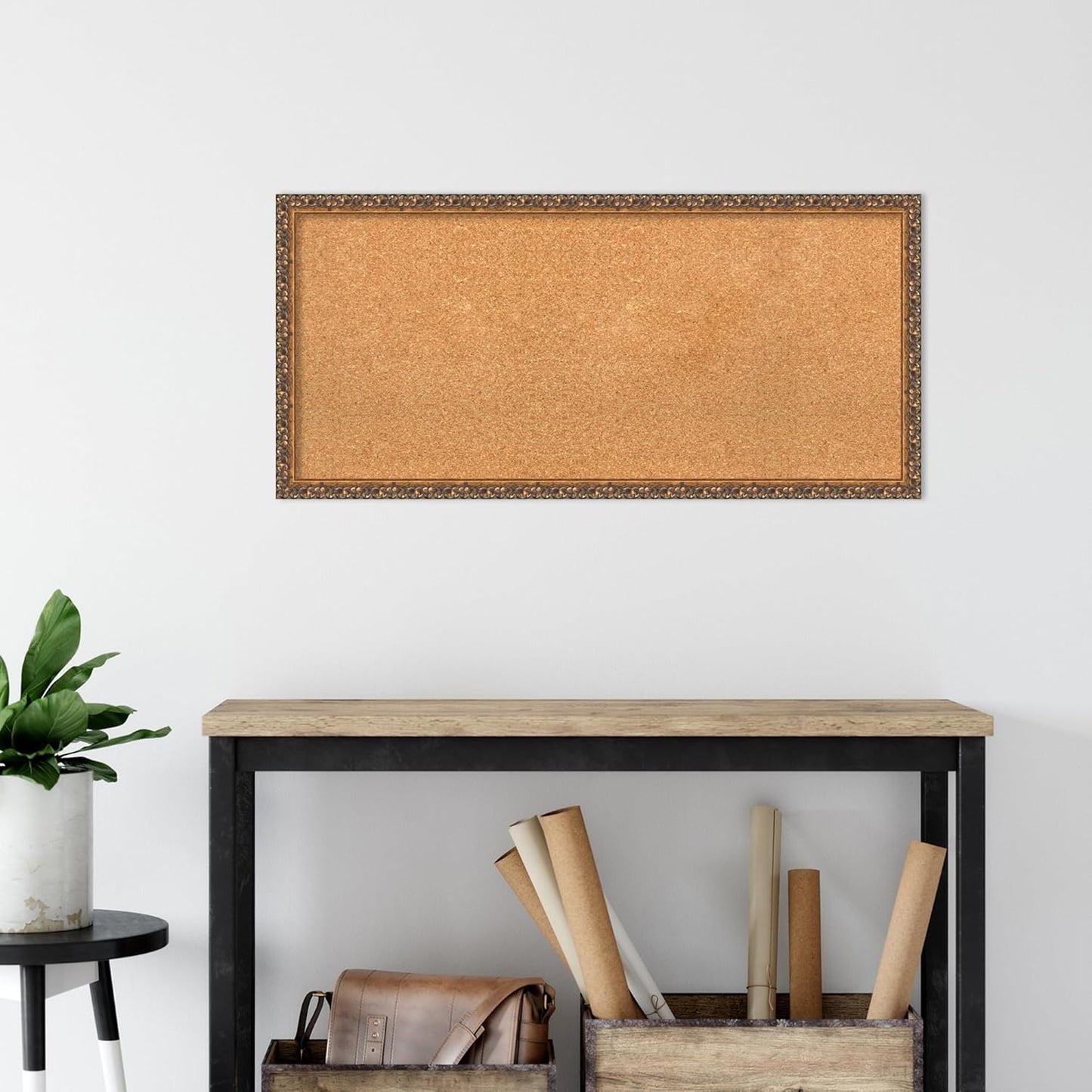 Amanti Art Natural Cork Board for Wall, 18x38 Vision Board with Bronze Frame, Medium Corkboard Office Decor for Home Organization, Traditional Corkboard Pinboard to Display Items for Home