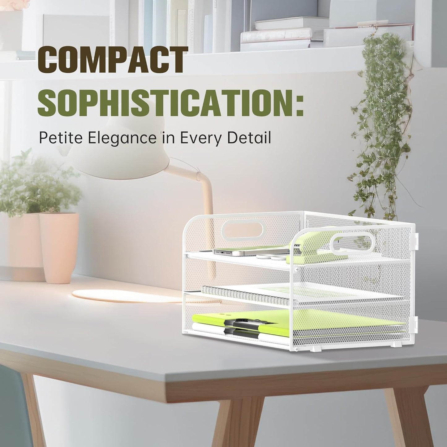Daltack 3-Tier Paper Organizer With Handle, Mesh Desk Letter Tray for A4 File Folder, White