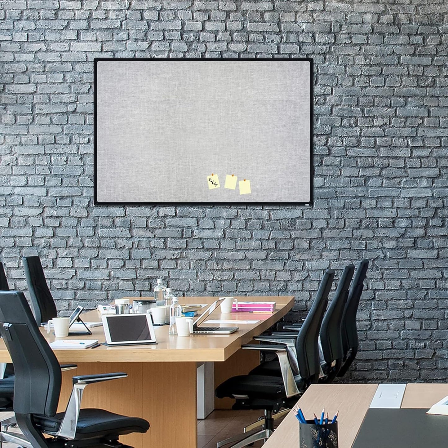 JILoffice Cork Linen Bulletin Board 36 X 24 Inch (Grey), Black Aluminum Frame Wall Mounted Board Memo Pin Board for Office Home and School