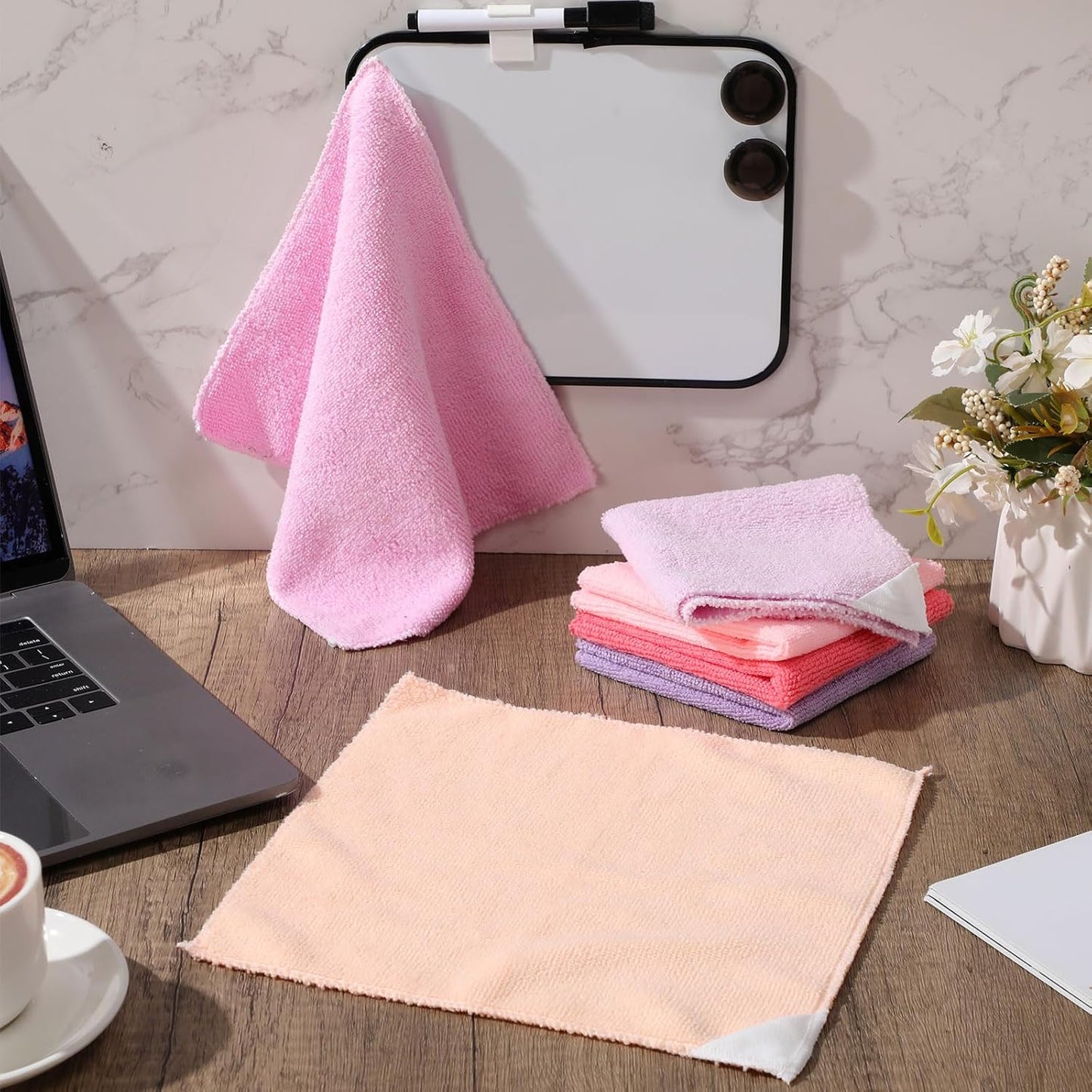 6 Pack Magnetic Whiteboard Cleaning Cloth Extra Strong Magnetism 10'' X 10'' Colorful Microfiber Dry Erase Cloth Reusable Washable Whiteboard Eraser for Classroom, Home and Office Use(Pink Color)