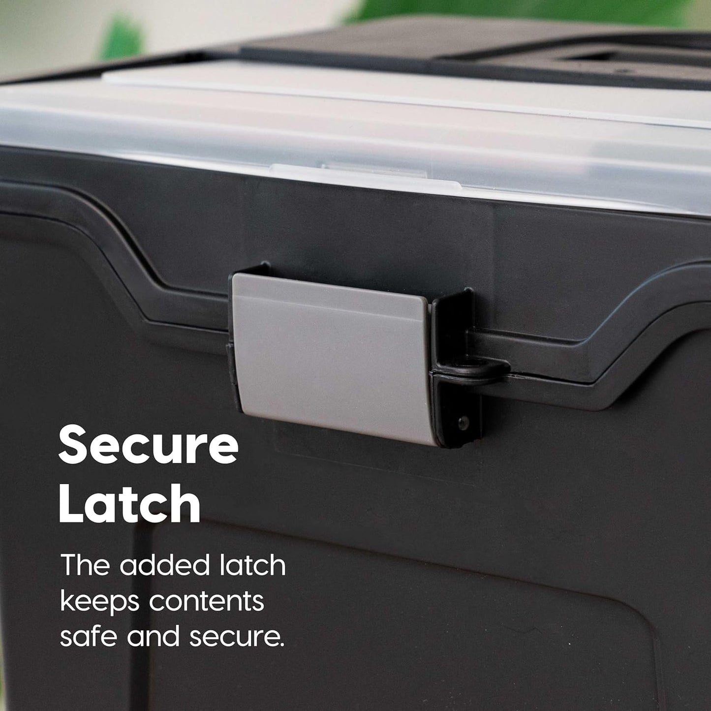 IRIS USA File Box with Lid File Organizer for Letter File w/ Organizer-Lid, Water Resistant Document Box, Plastic Mobile Filing Organizer, Secure Buckle, Portable Handle, Lockable, Black 4 Pack