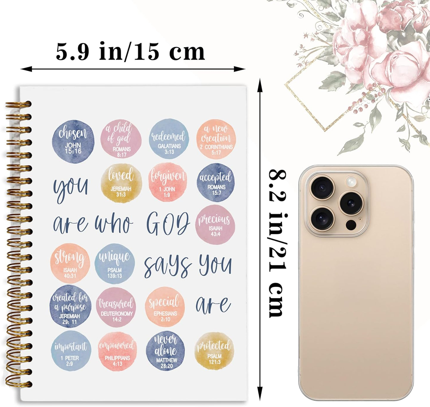 Bible Notebook, A5 Spiral Christian Journal Bible Verse-God Says You Are, Inspirational Notebooks for Women, Bible Study, Gift for Birthday Christmas, Office Supplies (Light blue)