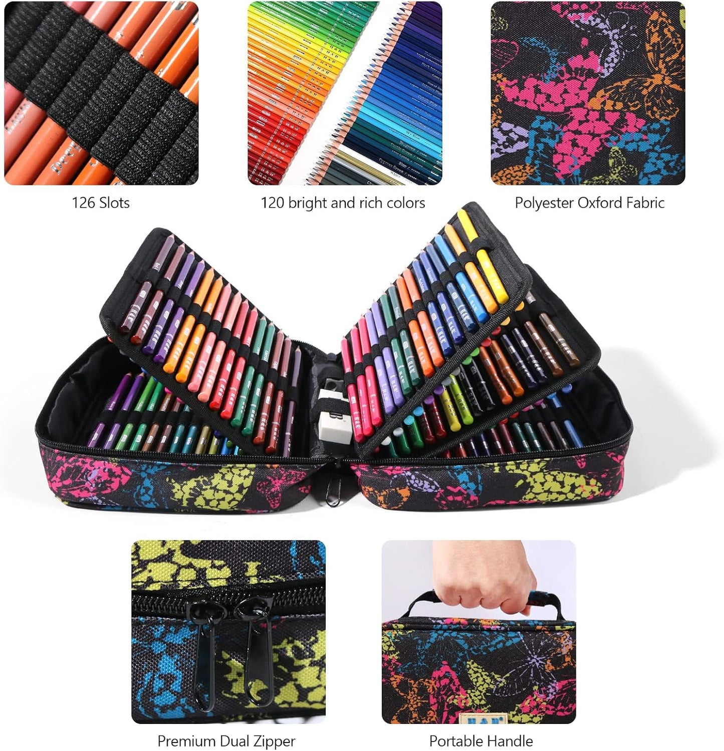 H & B 120-Color Colored Pencils Set with Coloring Book, Eraser, and Sharpener - Perfect for Drawing and Coloring - Soft Oil-Based Cores Ideal for Adults, Kids, and Beginners