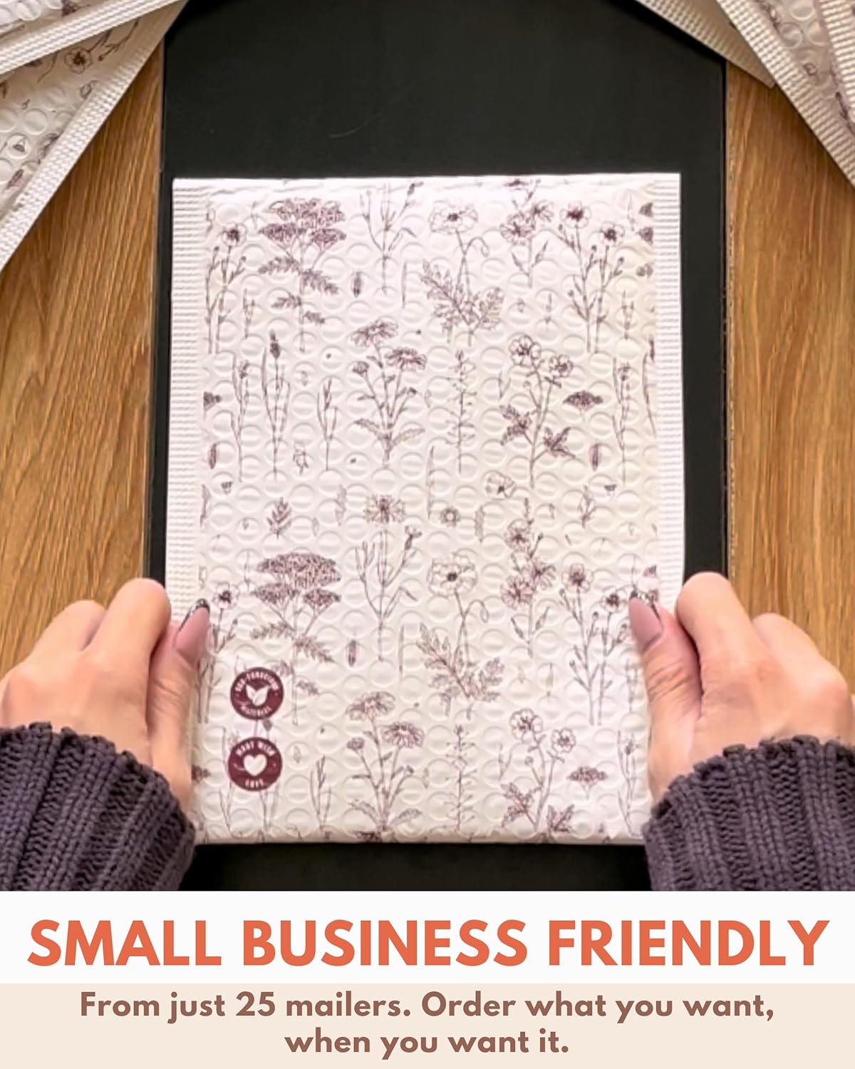 Bubble Mailers 6x9-25 Pack Biodegradable Shipping Bags for Stationery and Small Accessories - Impack Self-Seal Protective Thick Mailing Envelope for Small Items - Wildflower