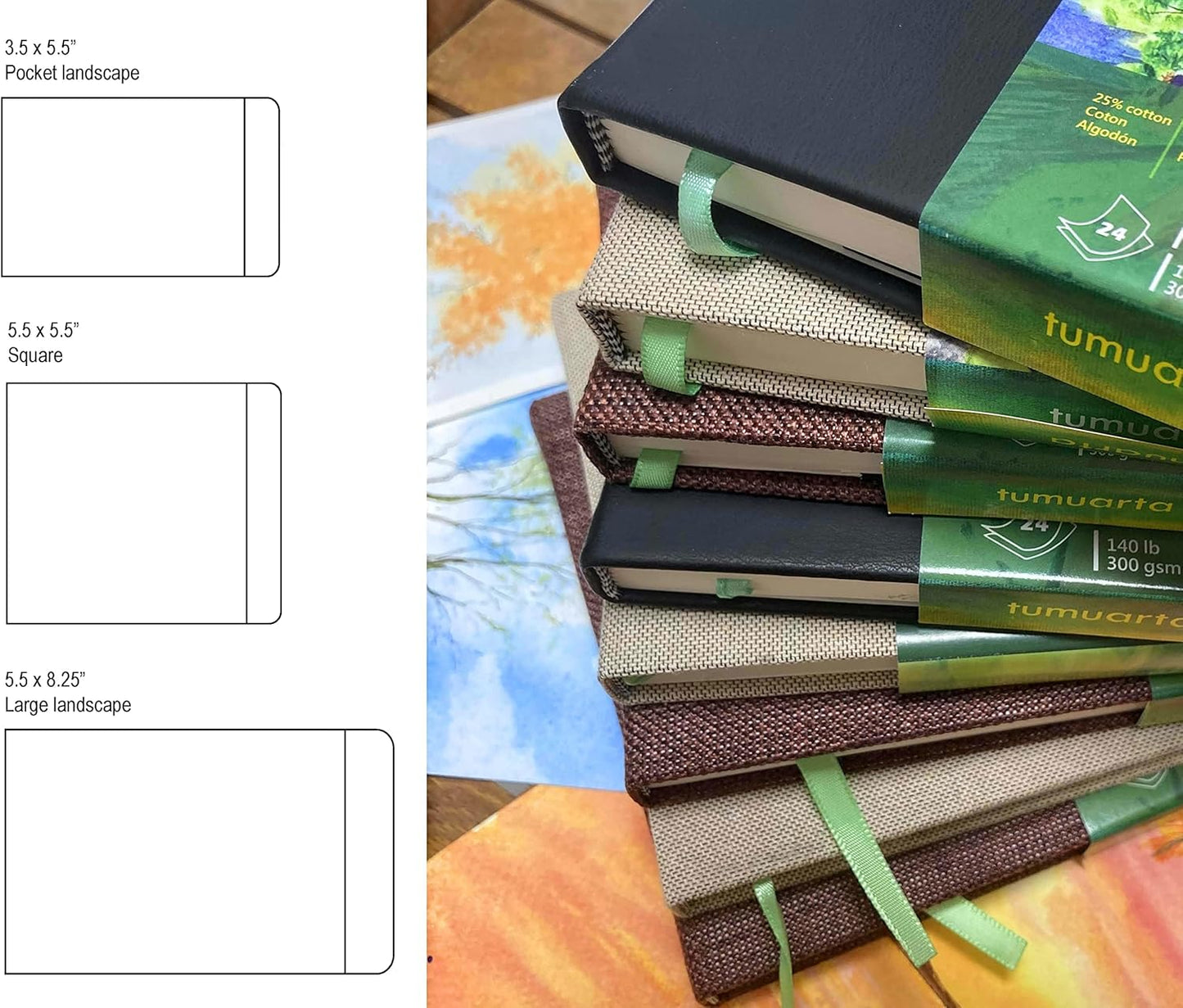 Square Watercolor Journal,140 LB,300 GSM,5.5X5.5, Cotton Paper,Cold Press,24 Sheets, Watercolor Paper Sketchbooks for Use As Travel Notebook and Mixed Media Pad