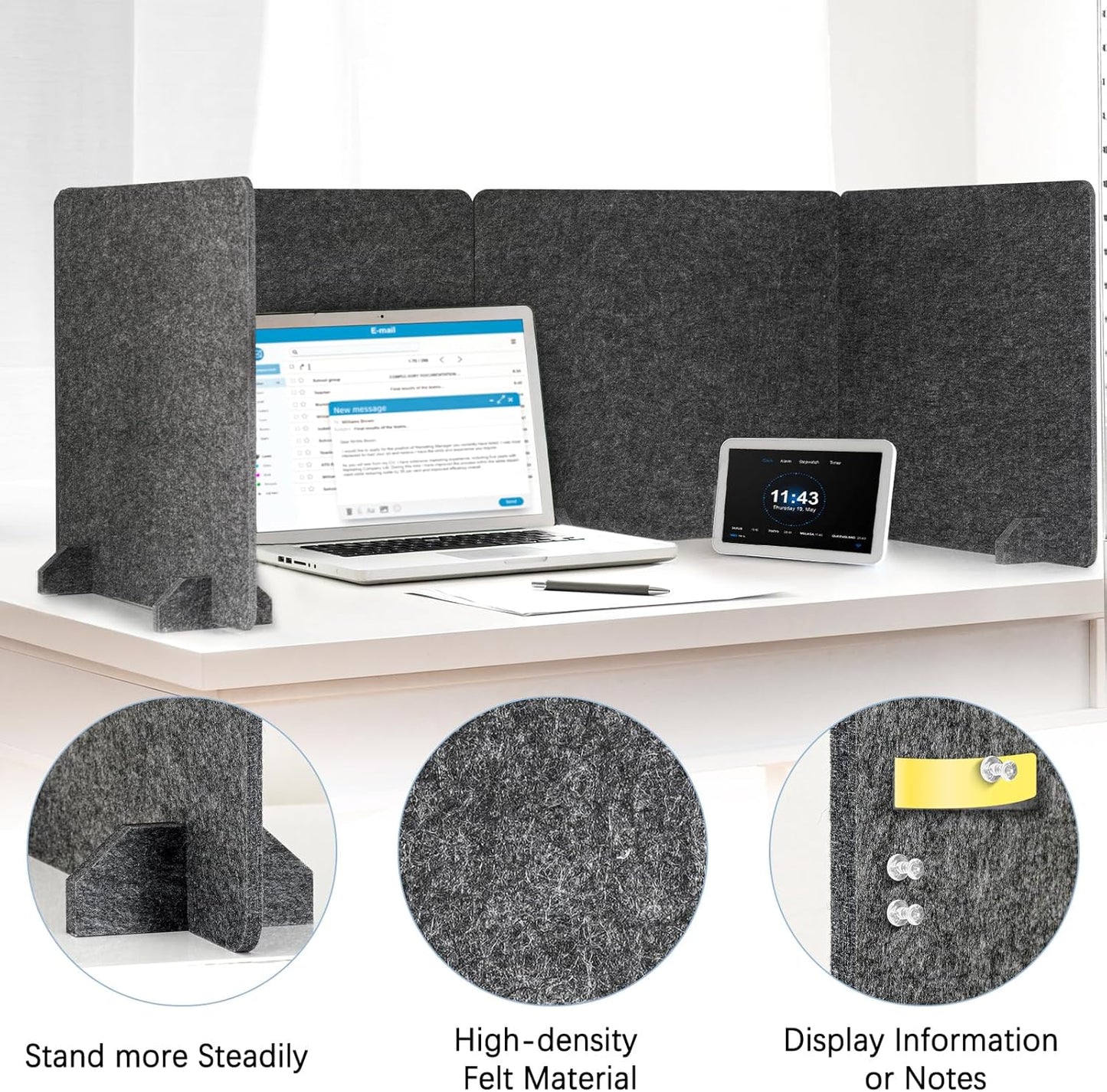 4 Pack Acoustic Desk Dividers - 24" x 20" Freestanding Privacy Panels Set with Noise - Reducing Design Cubicle Sound Proof, Ideal for Office, Classroom, and Home (Dark Gray)