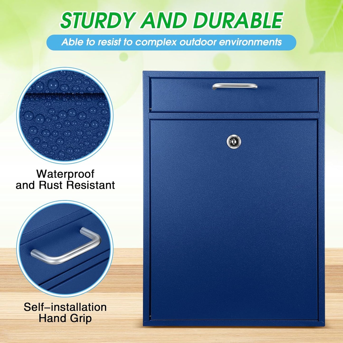 Locking Mailbox with Key for Outdoor 16.2 x 11.2 x 4.7 Inches Large Wall Mount Mail Box with Lock Security Mail Drop Metal Collection Boxes Hanging Secure Postbox(Dark Blue)