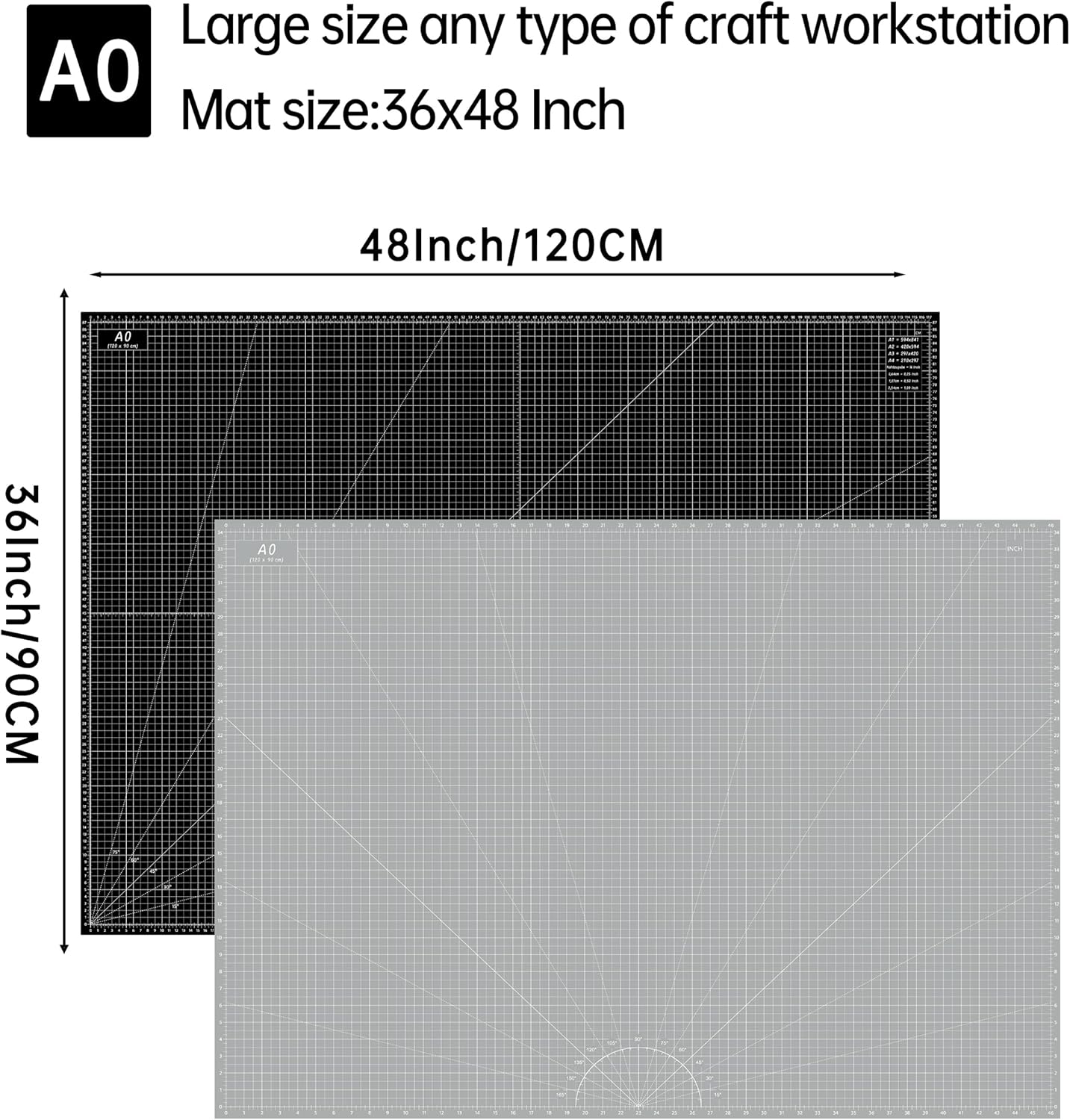 Headley Tools Thickened 36 x 48 Inch Self Healing Sewing Cutting Mat, A0 Rotary Cutting Sewing Mat for Crafts, Double Sided 5-Ply Table Cutting Board for Fabric Quilting Leather Hobby, Grey/Black