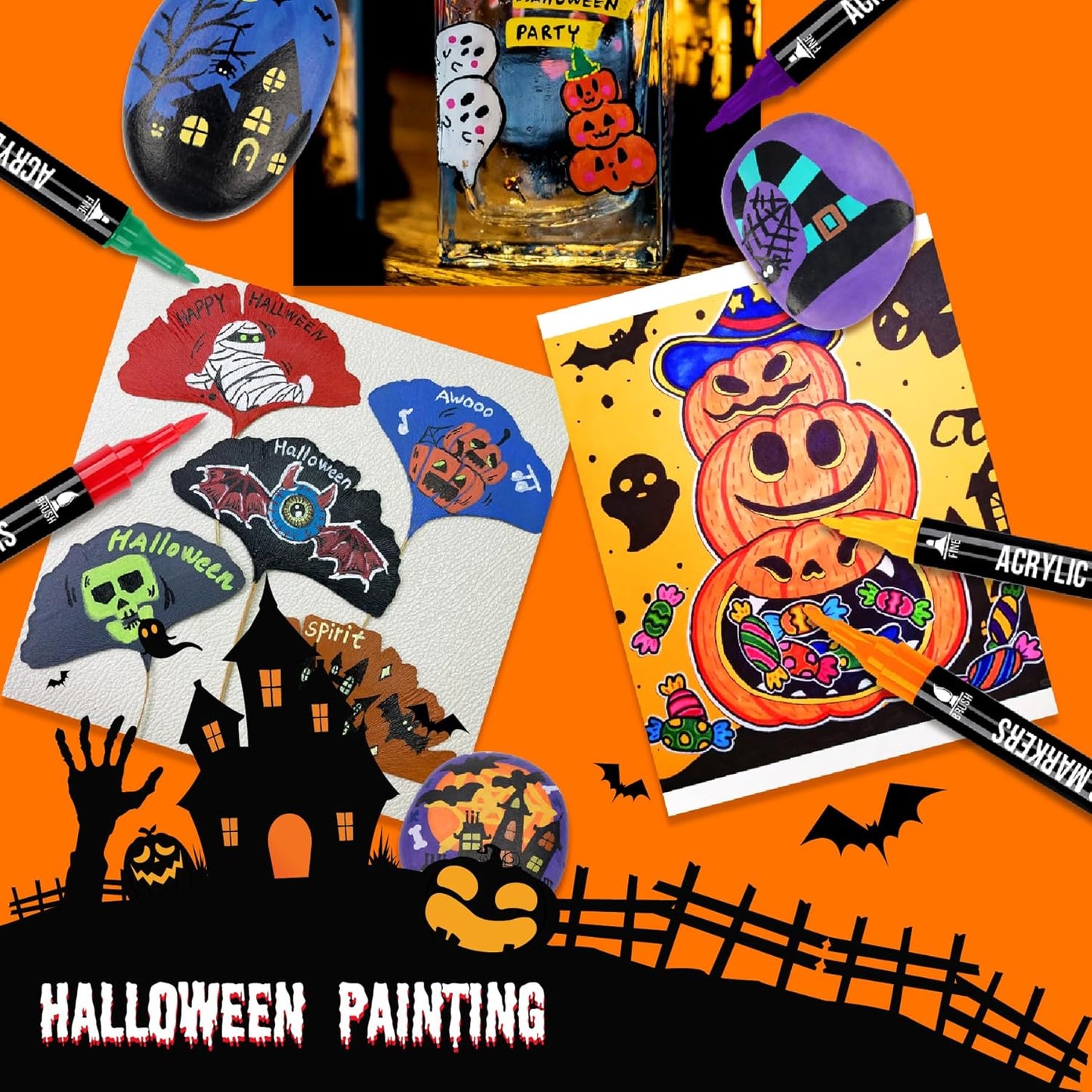 120 Colors Acrylic Paint Markers, Dual Tip Fine Tip and Brush Tip Pens Contain 24 Metallic Color for Stone, Wood, Calligraphy, Canvas, Ceramic, Metal, Glass, Rock Painting, DIY Crafts