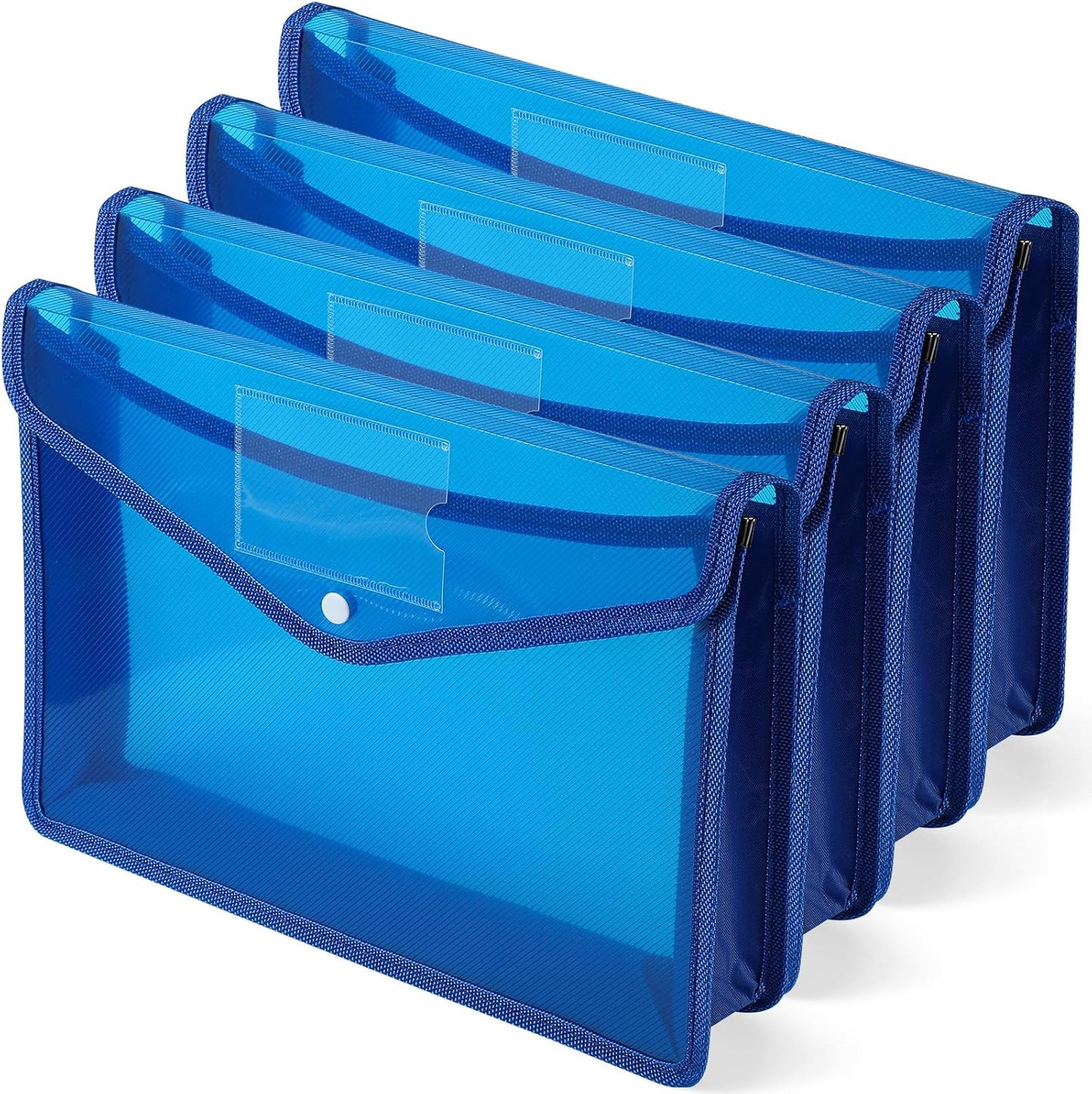 4 Pack A4 Expanding Plastic File Folders Waterproof Document Organizer with Snap Button Multiple Pockets, Office Home Office Storage (Blue)