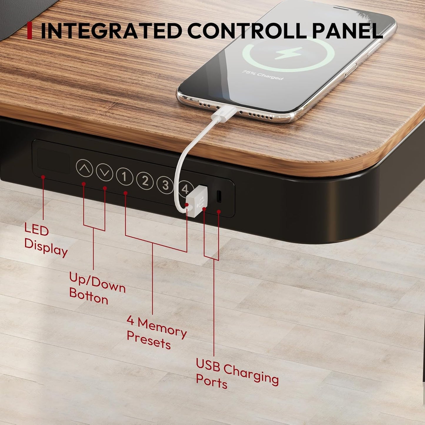 Standing Desk with Drawer, Electric Height Adjustable Home Office Desk with Storage & USB Ports, 48 inch Black Walnut Wood Tabletop/Black Frame