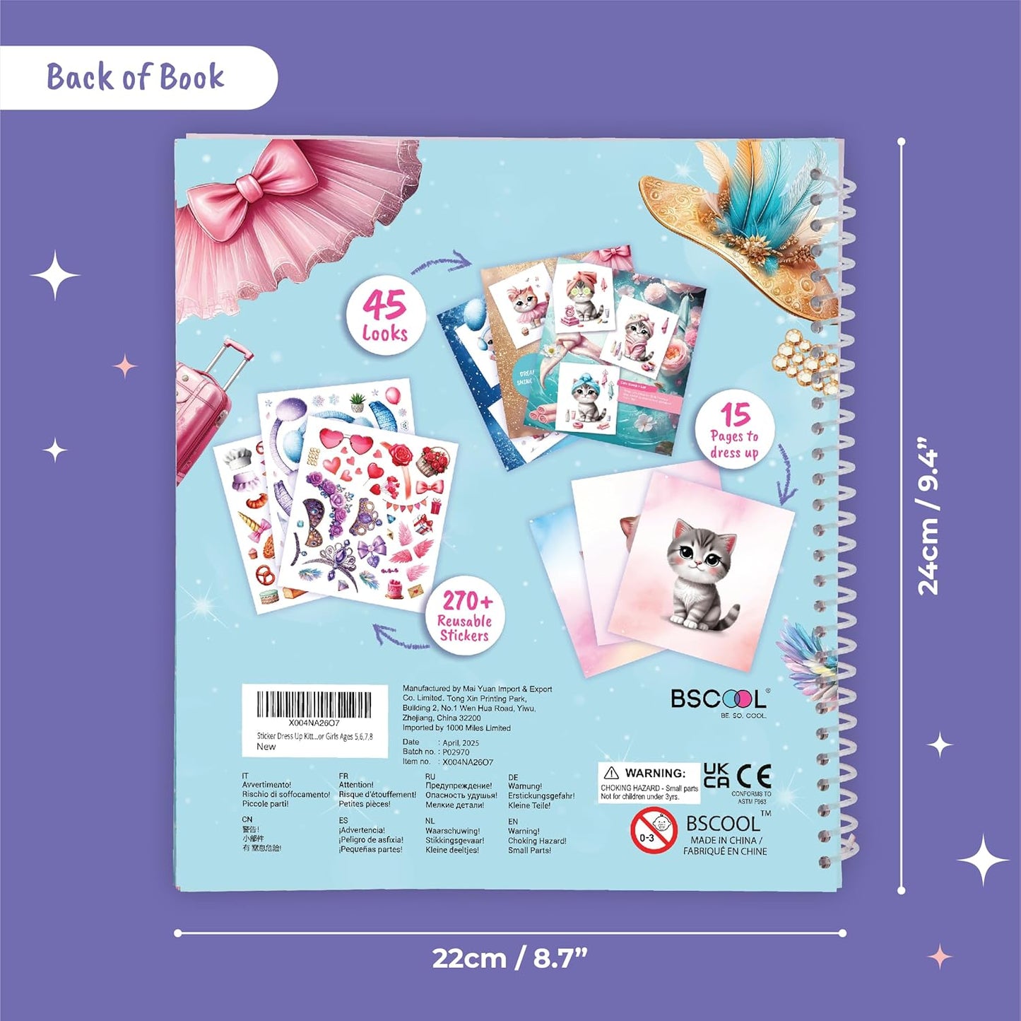 Sticker Dress Up Kitten - Kids Activity Book Learn Fashion Design for Kitten with Guides and 270+ Reusable Stickers. Gift for Girls Ages 5,6,7,8