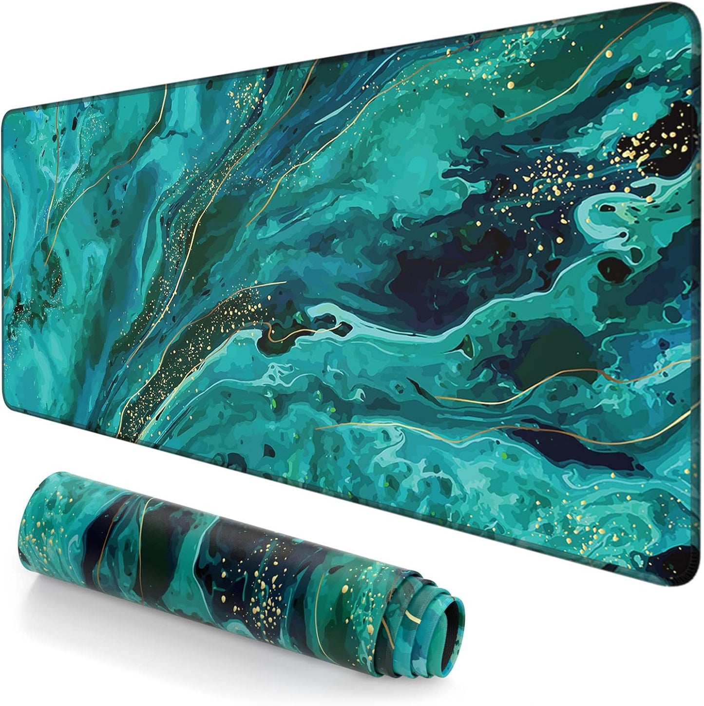 Extended Large Mouse Pad, XXL Gaming Mousepad 31.5 x 15.7 Inch, Big Computer Keyboard Desk Pad, Waterproof Mouse Mat with Stitched Edges and Non-Slip Base for Office Gaming, Green Marble