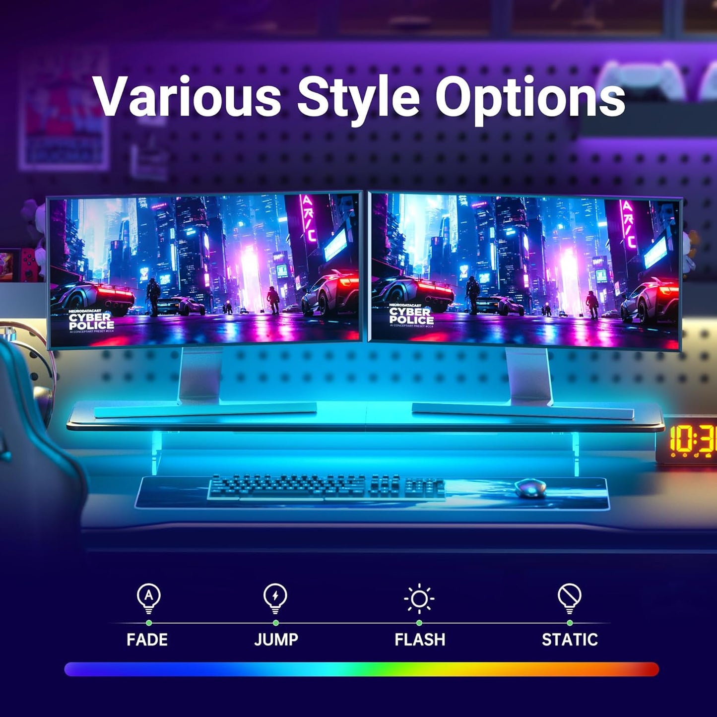 Monitor Stand Riser,31.5-Inch LED Light Wood Computer Monitor Stand with Adjustable Acrylic Legs,Desk Accessories Desktop Organizer Stand for Computer,Laptop,Printer,PC TV Screen Riser，Black