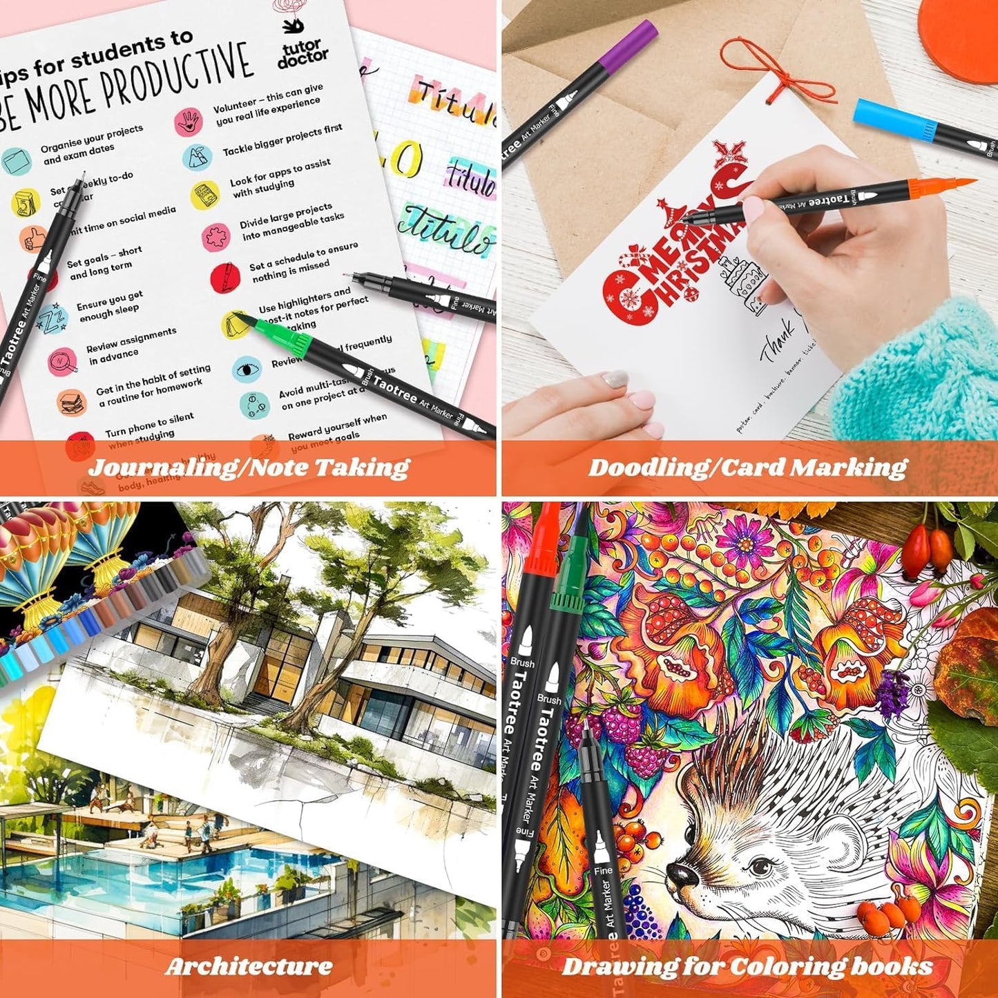 Taotree 120 Colors Dual Tip Art Markers Pens for Adult Coloring Book, Artist Fine & Brush Tip Coloring Markers Drawing Pen for Journaling Note Taking Lettering Calligraphy Craft Art Supplies Set